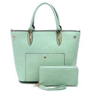 Women's Green Fashion Top Handle Satchel Work Tote Bags 2pcs Set